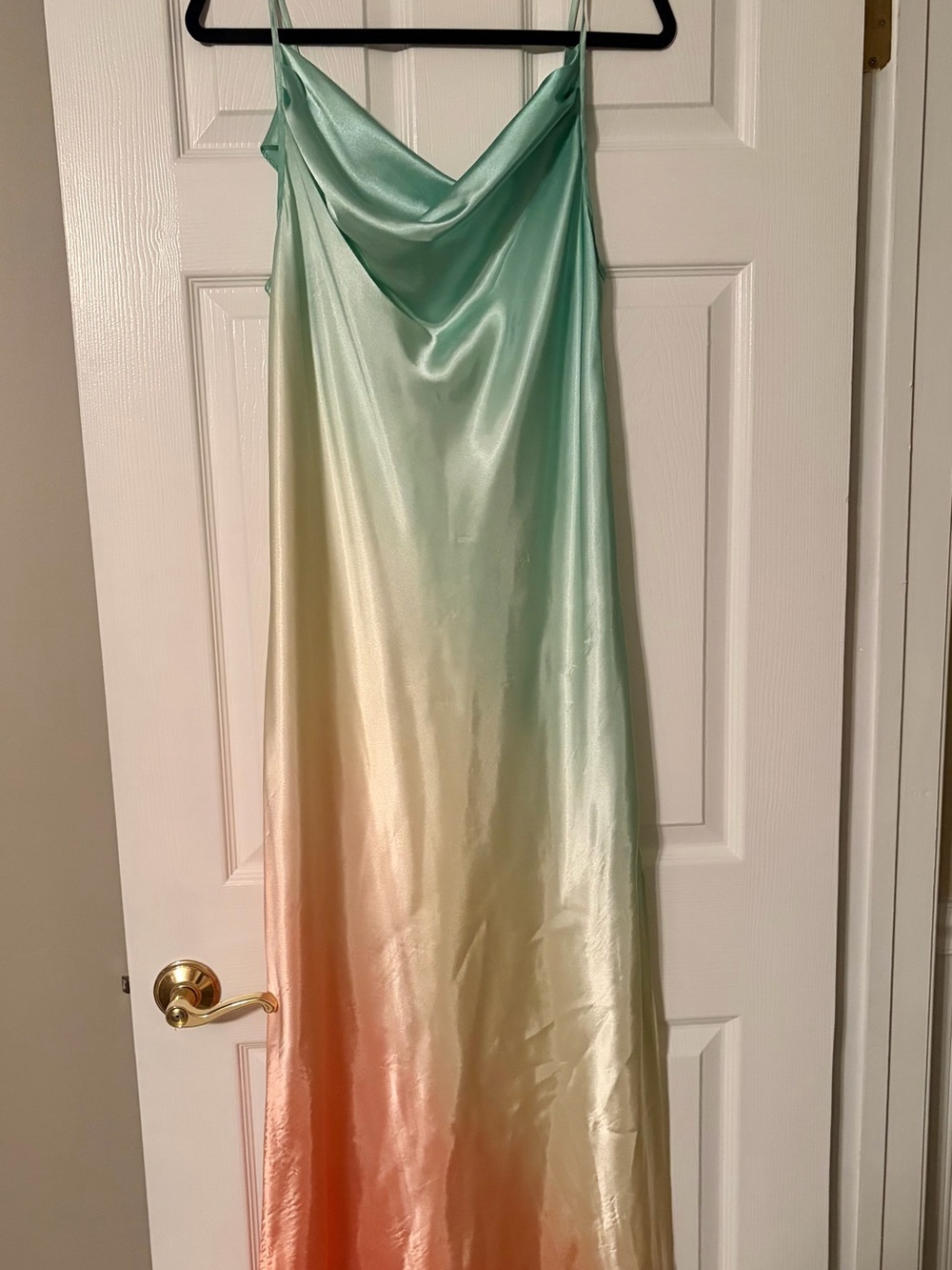 Valerie Stevens Mint-to-Coral Ombre Cowl Slip | Night gown | Dress | Large